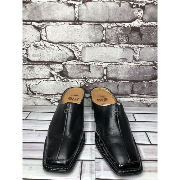 Ara Relax Flex Echt Leder Black Leather Heel Mules Women’s Sz 7M US/5UK/38EU - Picture 6 of 16